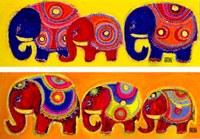 Famille elephants en jaune/rouge
