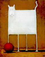 White cat with ball
