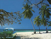 Antique car at beach,trinidad,cuba 